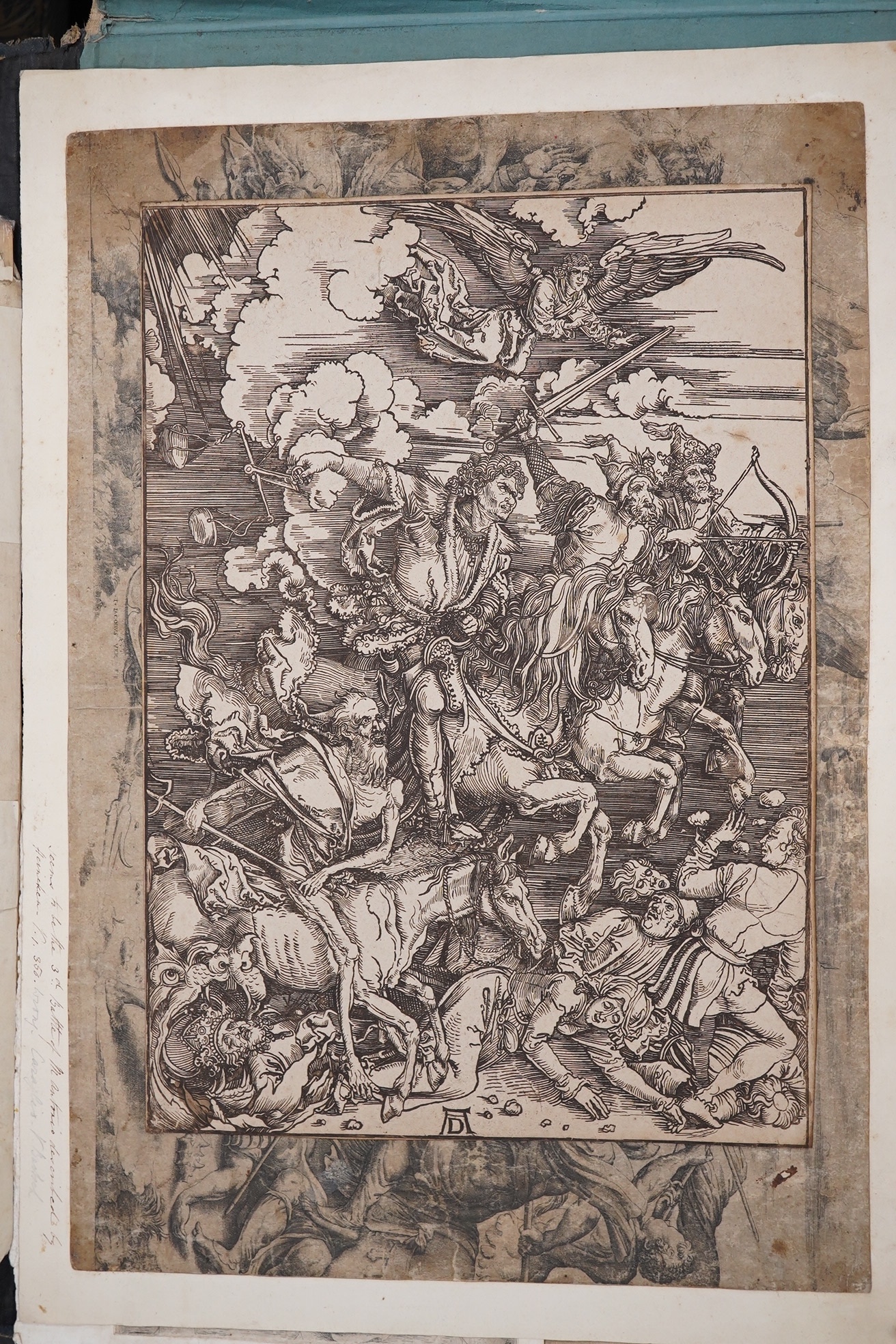 A folio of 16th century and later Old Master prints and engravings to include after Palma Vecchio (Italian, 1479-1528), engraving, 'The rich man in hell tormented by demons, 1595', after Titian (1489/90-1576), 'St Jerome